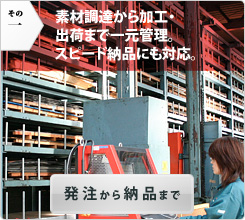 素材調達から加工・出荷まで一元管理・スピード納品にも対応。「発注から納品まで」